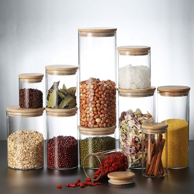 4.52" Transparent Glass Containers With Wood Lids Food Storage 950ml Anti Spill