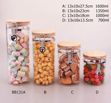 1L 1.35L 1.6L Large Clear High Borosilicate Glass Jar Bamboo Lid Washable Reusable