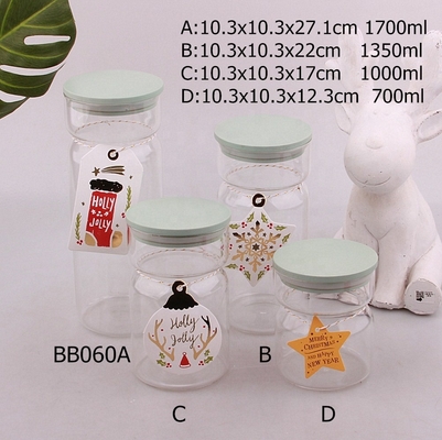 1L 1.35L 1.6L Large Clear High Borosilicate Glass Jar Bamboo Lid Washable Reusable