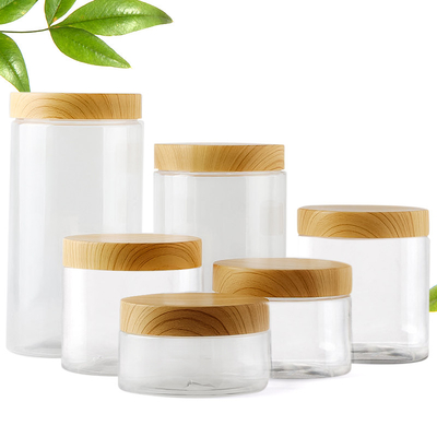 Cosmetic Clear Plastic Storage Jar Empty Refillable With Bamboo Cap