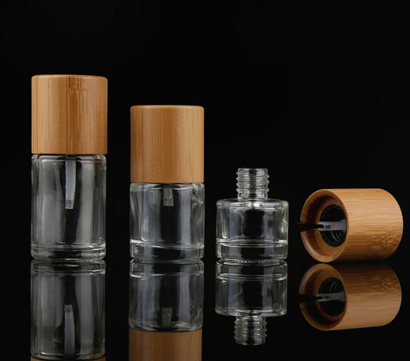 High Quality Nail Polish Bottle Bamboo Cap Glass Cosmetic Containers