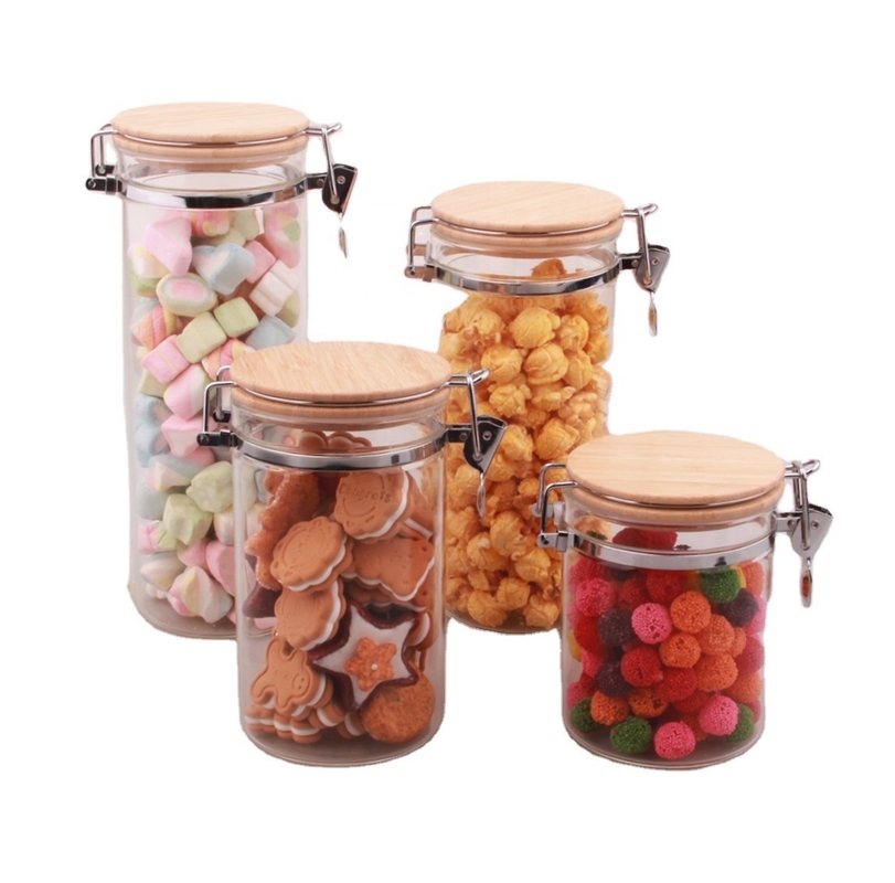 1L 1.35L 1.6L Large Clear High Borosilicate Glass Jar Bamboo Lid Washable Reusable